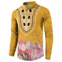 Africa Dashiki Button Sweatshirt King Protea Floral Motif Patterns - Wonder Print Shop