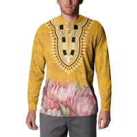 Africa Dashiki Button Sweatshirt King Protea Floral Motif Patterns - Wonder Print Shop