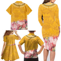 Africa Dashiki Family Matching Long Sleeve Bodycon Dress and Hawaiian Shirt King Protea Floral Motif Patterns - Wonder Print Shop