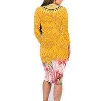 Africa Dashiki Family Matching Long Sleeve Bodycon Dress and Hawaiian Shirt King Protea Floral Motif Patterns - Wonder Print Shop