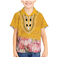Africa Dashiki Family Matching Mermaid Dress and Hawaiian Shirt King Protea Floral Motif Patterns - Wonder Print Shop