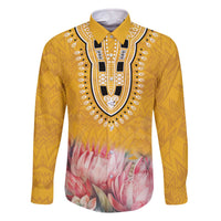 Africa Dashiki Family Matching Off The Shoulder Long Sleeve Dress and Hawaiian Shirt King Protea Floral Motif Patterns - Wonder Print Shop