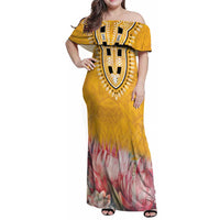 Africa Dashiki Family Matching Off Shoulder Maxi Dress and Hawaiian Shirt King Protea Floral Motif Patterns - Wonder Print Shop