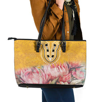 Africa Dashiki Leather Tote Bag King Protea Floral Motif Patterns - Wonder Print Shop