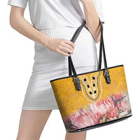 Africa Dashiki Leather Tote Bag King Protea Floral Motif Patterns - Wonder Print Shop