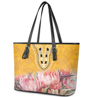 Africa Dashiki Leather Tote Bag King Protea Floral Motif Patterns - Wonder Print Shop