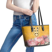Africa Dashiki Leather Tote Bag King Protea Floral Motif Patterns - Wonder Print Shop