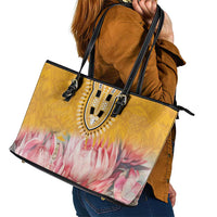 Africa Dashiki Leather Tote Bag King Protea Floral Motif Patterns - Wonder Print Shop
