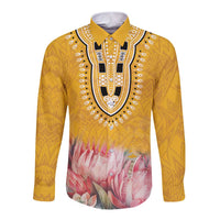Africa Dashiki Long Sleeve Button Shirt King Protea Floral Motif Patterns - Wonder Print Shop