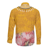 Africa Dashiki Long Sleeve Button Shirt King Protea Floral Motif Patterns - Wonder Print Shop