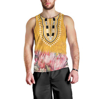 Africa Dashiki Men Tank Top King Protea Floral Motif Patterns - Wonder Print Shop