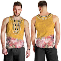 Africa Dashiki Men Tank Top King Protea Floral Motif Patterns - Wonder Print Shop