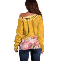 Africa Dashiki Off Shoulder Sweater King Protea Floral Motif Patterns - Wonder Print Shop