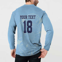 Custom Yorkshire Viking Spirit Button Sweatshirt White Rose of York Blue Version - Wonder Print Shop