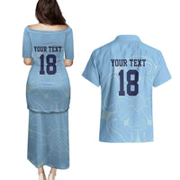 Custom Yorkshire Viking Spirit Couples Matching Puletasi and Hawaiian Shirt White Rose of York Blue Version - Wonder Print Shop