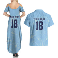 Custom Yorkshire Viking Spirit Couples Matching Summer Maxi Dress and Hawaiian Shirt White Rose of York Blue Version - Wonder Print Shop