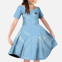 Custom Yorkshire Viking Spirit Family Matching Off The Shoulder Long Sleeve Dress and Hawaiian Shirt White Rose of York Blue Version - Wonder Print Shop