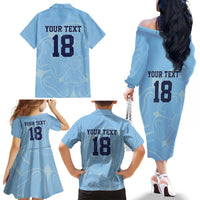 Custom Yorkshire Viking Spirit Family Matching Off The Shoulder Long Sleeve Dress and Hawaiian Shirt White Rose of York Blue Version - Wonder Print Shop