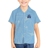 Custom Yorkshire Viking Spirit Family Matching Off The Shoulder Long Sleeve Dress and Hawaiian Shirt White Rose of York Blue Version - Wonder Print Shop