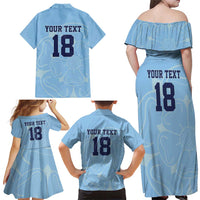 Custom Yorkshire Viking Spirit Family Matching Off Shoulder Maxi Dress and Hawaiian Shirt White Rose of York Blue Version - Wonder Print Shop