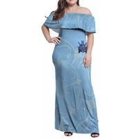 Custom Yorkshire Viking Spirit Family Matching Off Shoulder Maxi Dress and Hawaiian Shirt White Rose of York Blue Version - Wonder Print Shop