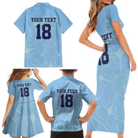 Custom Yorkshire Viking Spirit Family Matching Short Sleeve Bodycon Dress and Hawaiian Shirt White Rose of York Blue Version - Wonder Print Shop