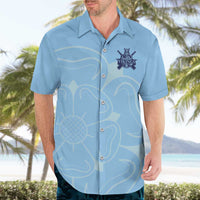 Custom Yorkshire Viking Spirit Hawaiian Shirt White Rose of York Blue Version - Wonder Print Shop