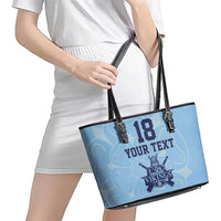 Custom Yorkshire Viking Spirit Leather Tote Bag White Rose of York Blue Version - Wonder Print Shop