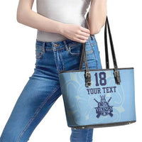 Custom Yorkshire Viking Spirit Leather Tote Bag White Rose of York Blue Version - Wonder Print Shop