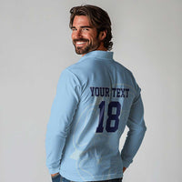Custom Yorkshire Viking Spirit Long Sleeve Polo Shirt White Rose of York Blue Version - Wonder Print Shop