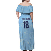 Custom Yorkshire Viking Spirit Off Shoulder Maxi Dress White Rose of York Blue Version - Wonder Print Shop