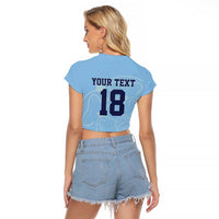 Custom Yorkshire Viking Spirit Raglan Cropped T Shirt White Rose of York Blue Version - Wonder Print Shop