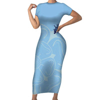 Custom Yorkshire Viking Spirit Short Sleeve Bodycon Dress White Rose of York Blue Version - Wonder Print Shop