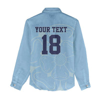 Custom Yorkshire Viking Spirit Women Casual Shirt White Rose of York Blue Version - Wonder Print Shop