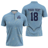 Custom Yorkshire Viking Spirit Zipper Polo Shirt White Rose of York Blue Version - Wonder Print Shop