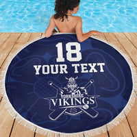 Custom Yorkshire Viking Spirit Beach Blanket White Rose of York Navy Version - Wonder Print Shop