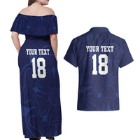 Custom Yorkshire Viking Spirit Couples Matching Off Shoulder Maxi Dress and Hawaiian Shirt White Rose of York Navy Version - Wonder Print Shop