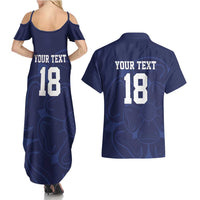 Custom Yorkshire Viking Spirit Couples Matching Summer Maxi Dress and Hawaiian Shirt White Rose of York Navy Version - Wonder Print Shop