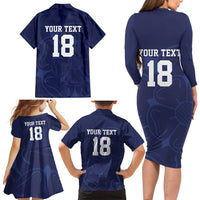 Custom Yorkshire Viking Spirit Family Matching Long Sleeve Bodycon Dress and Hawaiian Shirt White Rose of York Navy Version - Wonder Print Shop