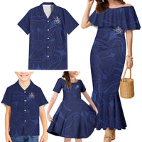 Custom Yorkshire Viking Spirit Family Matching Mermaid Dress and Hawaiian Shirt White Rose of York Navy Version - Wonder Print Shop
