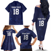 Custom Yorkshire Viking Spirit Family Matching Off The Shoulder Long Sleeve Dress and Hawaiian Shirt White Rose of York Navy Version - Wonder Print Shop