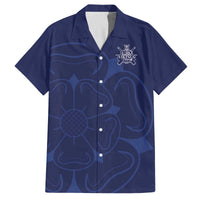 Custom Yorkshire Viking Spirit Family Matching Off The Shoulder Long Sleeve Dress and Hawaiian Shirt White Rose of York Navy Version - Wonder Print Shop