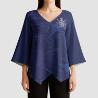 Custom Yorkshire Viking Spirit Kimono Sleeve Blouse White Rose of York Navy Version - Wonder Print Shop