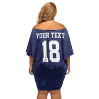 Custom Yorkshire Viking Spirit Off Shoulder Short Dress White Rose of York Navy Version - Wonder Print Shop