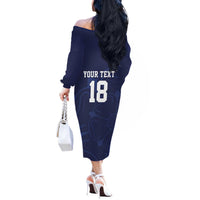 Custom Yorkshire Viking Spirit Off The Shoulder Long Sleeve Dress White Rose of York Navy Version - Wonder Print Shop