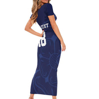Custom Yorkshire Viking Spirit Short Sleeve Bodycon Dress White Rose of York Navy Version - Wonder Print Shop