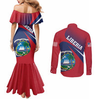 Liberia Coat Of Arms Couples Matching Mermaid Dress and Long Sleeve Button Shirt Red Version