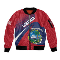Liberia Coat Of Arms Sleeve Zip Bomber Jacket Red Version - Wonder Print Shop