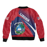 Liberia Coat Of Arms Sleeve Zip Bomber Jacket Red Version - Wonder Print Shop