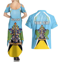Personalized Saint Lucia Coat Of Arms Couples Matching Summer Maxi Dress and Hawaiian Shirt Sent Lisi Flag Style - Wonder Print Shop